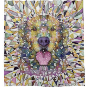 rainbow dog shower curtain