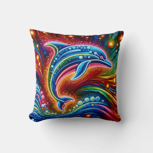 “Rainbow Dolphin: Ocean Glow” Cushion