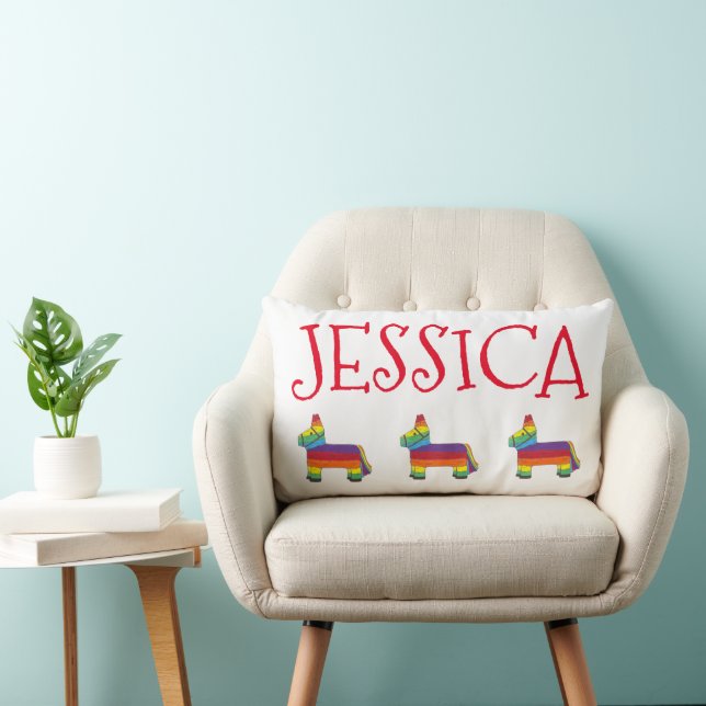 Rainbow Donkey Piñata Personalised Pride Fiesta Lumbar Cushion (Chair)