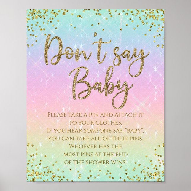 Rainbow Don't Say Baby Shower Game Poster (Front)