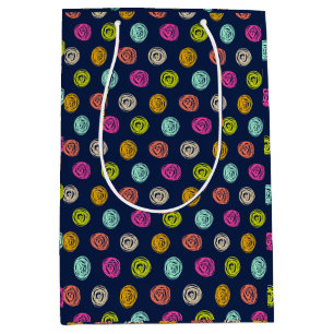 Rainbow Doodle Dot Confetti on Navy Medium Gift Bag