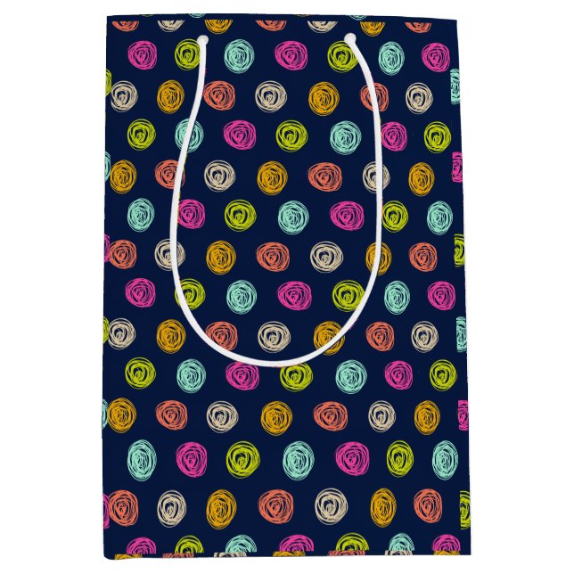Rainbow Doodle Dot Confetti on Navy  Medium Gift Bag (Front)
