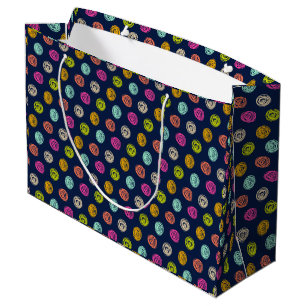 Rainbow Doodle Dot Confetti on Navy Wrapping Paper Large Gift Bag