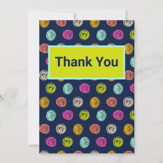 Rainbow Doodle Dot Confetti on Navy Wrapping Paper Thank You Card