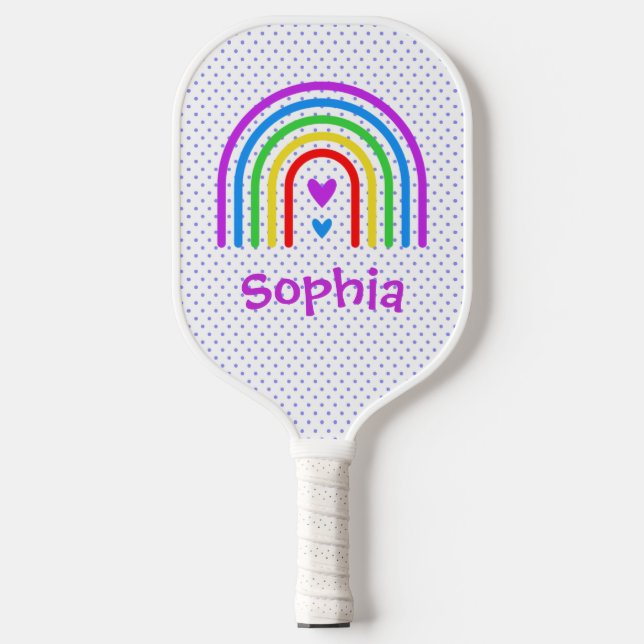 Rainbow, Dots and Hearts Signature Pickleball Paddle (Front)
