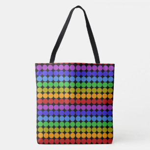 Rainbow dots circles colourful on black tote bag