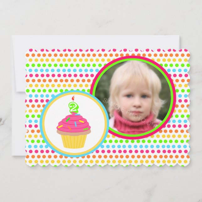 Rainbow Dots Photo Second Birthday Party Invitation (Front)