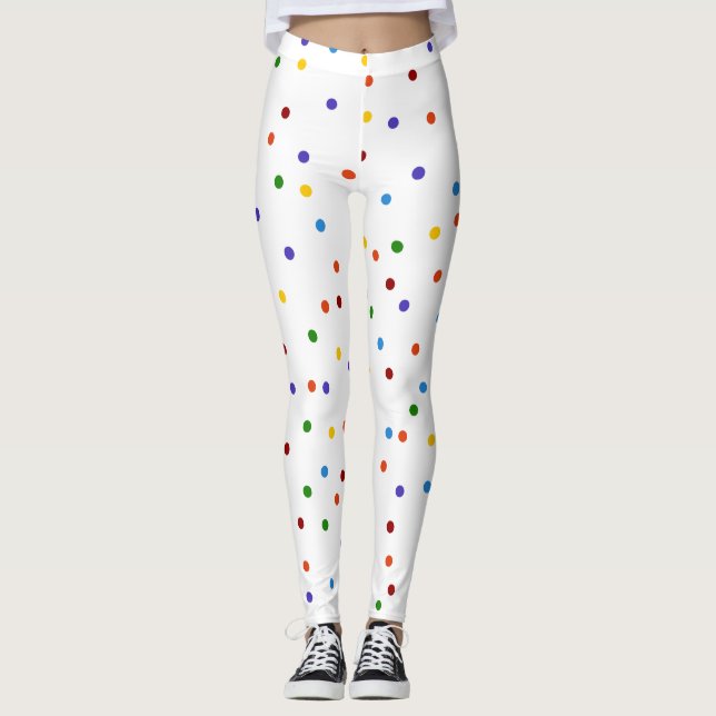Rainbow Dots Polka Dot Confetti White Leggings (Front)