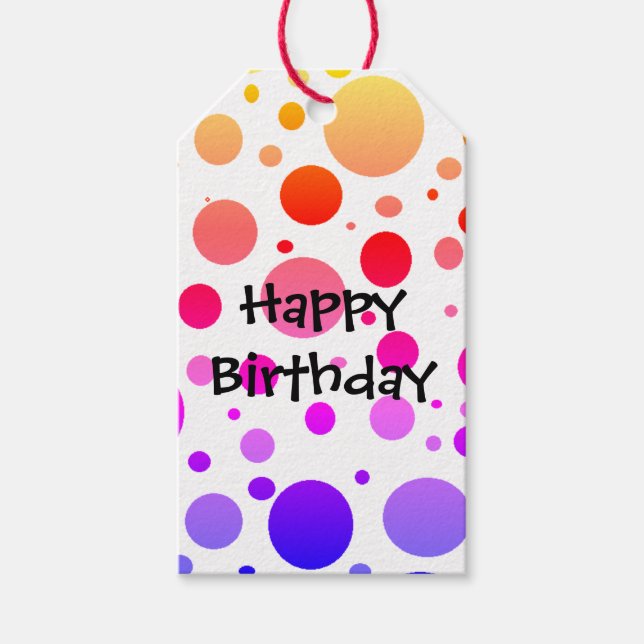 Rainbow Dotted Happy Birthday Gift Tags (Front)