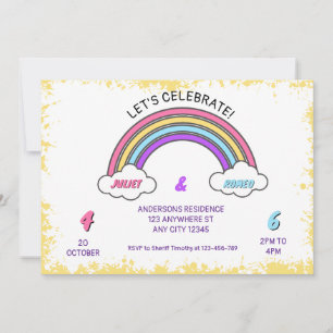 Rainbow Double  Birthday Invitation