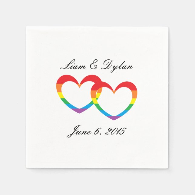 "Rainbow Double Hearts" Paper Napkins (Front)