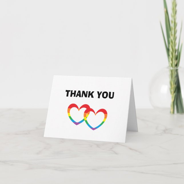 "Rainbow Double Hearts" Thank You Cards (Front)