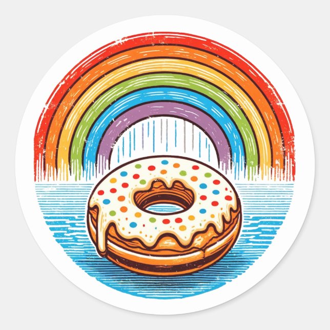 Rainbow Doughnut                                   Classic Round Sticker (Front)