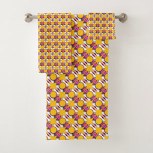Rainbow Doughnut Repeat Yellow  Bath Towel Set