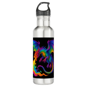 Rainbow dragon breathing colourful flames fantasy 710 ml water bottle