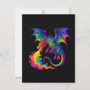 Rainbow dragon breathing colourful flames fantasy card