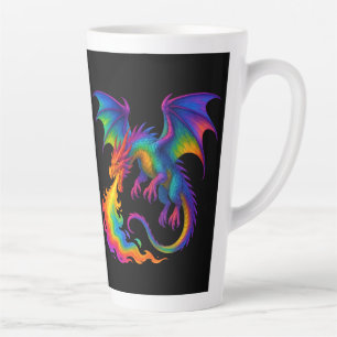Rainbow dragon breathing colourful flames fantasy latte mug