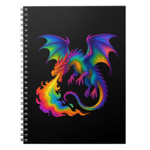 Rainbow dragon breathing colourful flames fantasy notebook