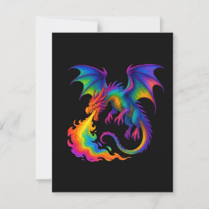 Rainbow dragon breathing colourful flames fantasy postcard