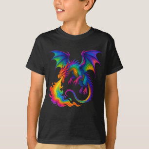 Rainbow dragon breathing colourful flames fantasy T-Shirt