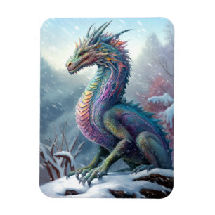 Rainbow Dragon In The Snow Fantasy Art Magnet
