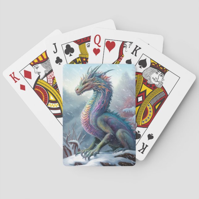 Rainbow Dragon In The Snow Fantasy Art Playing Cards (Back)