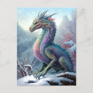 Rainbow Dragon In The Snow Fantasy Art Postcard