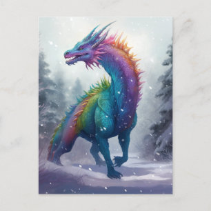 Rainbow Dragon In The Snow Fantasy Art Postcard