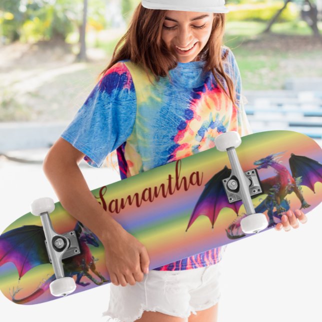 Rainbow Dragon Personalised Name Skateboard (Creator Uploaded)
