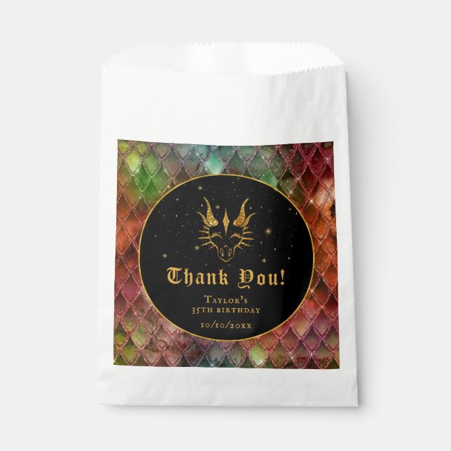 Rainbow Dragon Scales Gold Birthday Thank You Favour Bags (Front)