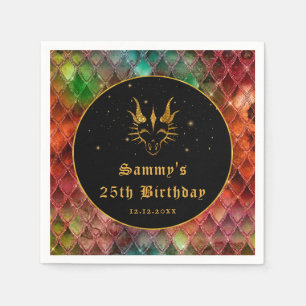 Rainbow Dragon Scales Gold Faux Glitter Birthday Napkin