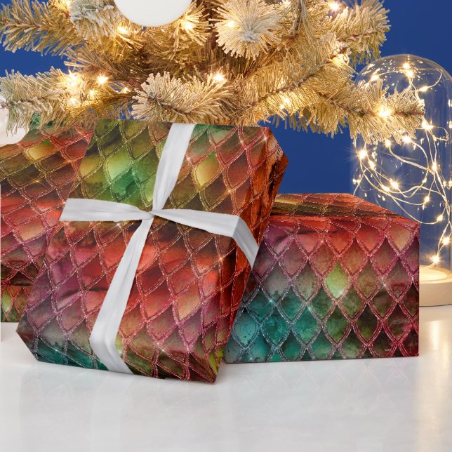 Rainbow Dragon Scales Wrapping Paper (Holidays)