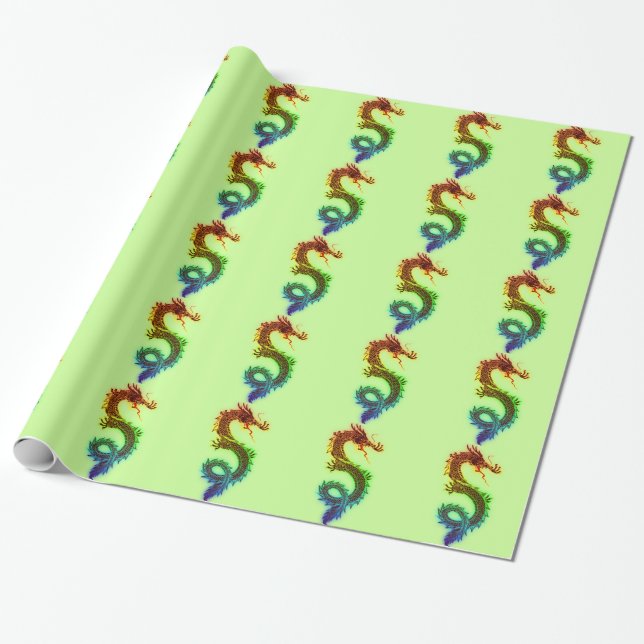 Rainbow Dragon Wrapping Paper (Unrolled)