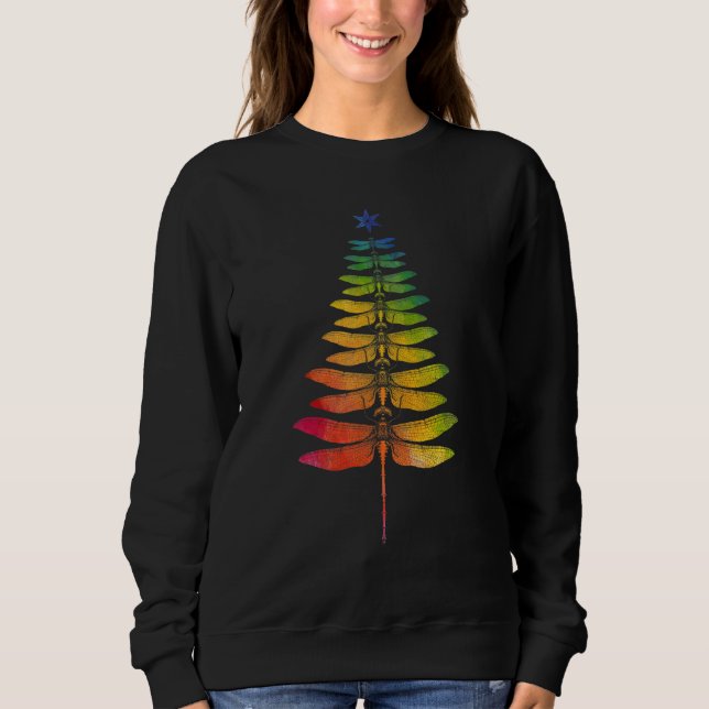 Rainbow Dragonfly Christmas Tree Fairycore Aesthet Sweatshirt (Front)