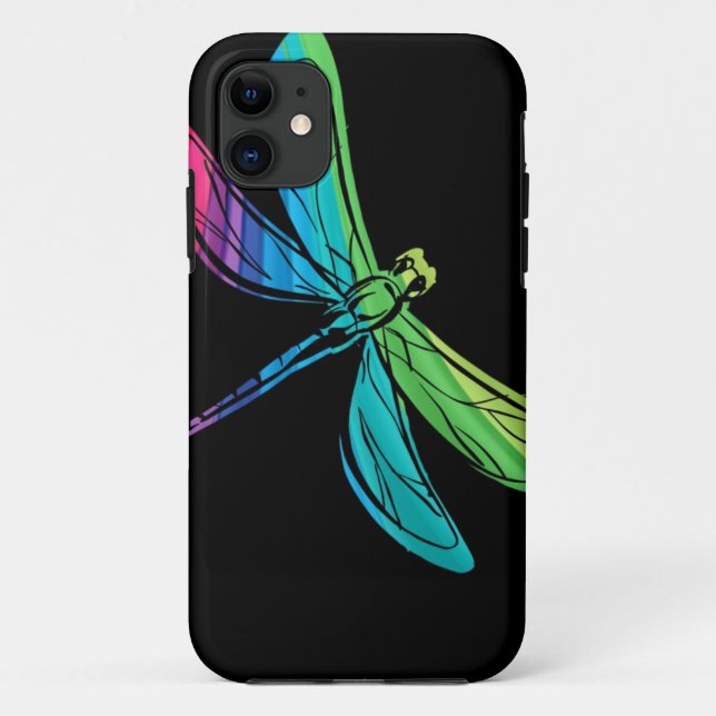 Rainbow Dragonfly on Black Case-Mate iPhone Case (Back)