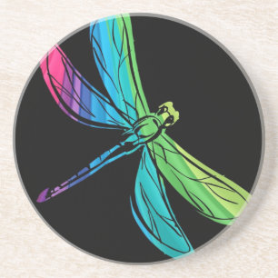 Rainbow Dragonfly on Black Coaster
