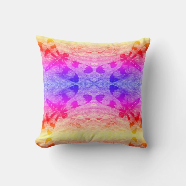 rainbow dragonfly pattern solid blue back cushion (Front)