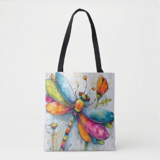 Rainbow Dragonfly Tote Bag