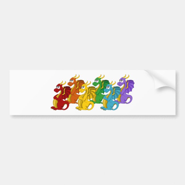 Rainbow dragons cartoon flag bumper sticker (Front)