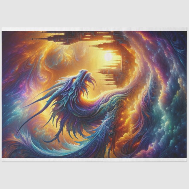 Rainbow Dream Dragon | Ethereal Fantasy Decoupage  Tissue Paper (Front)