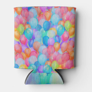 Rainbow Dreams: Watercolor Balloon Art Can Cooler