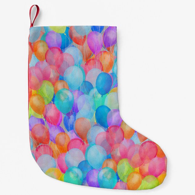 Rainbow Dreams: Watercolor Balloon Art Small Christmas Stocking (Front)