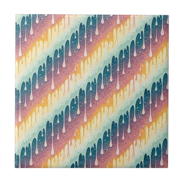 Rainbow Drip Abstract Colourful Liquid Art Pattern Tile (Front)