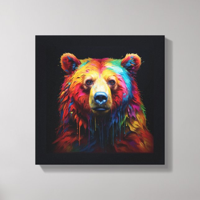 "Rainbow Drip Bear" - Stretched Canvas Print (Front)