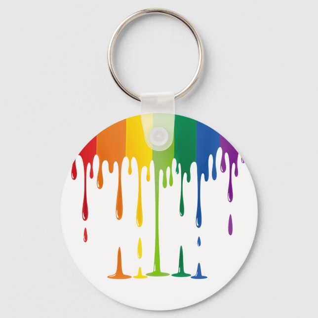 Rainbow Dripping Paint Liquid Abstract Art Key Ring (Front)
