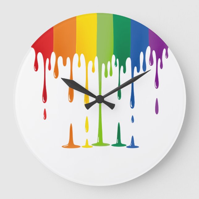 Rainbow Dripping Paint Liquid Abstract Art Large Clock (Front)