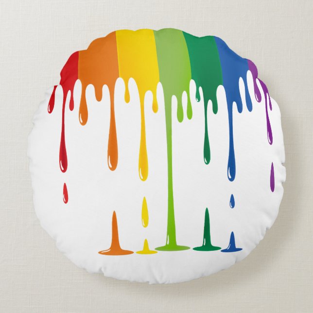 Rainbow Dripping Paint Liquid Abstract Art Round Cushion (Front)
