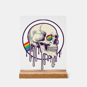 Rainbow Dripping Skull Vintage Engraving Design_1 Acrylic Sign