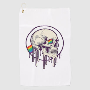 Rainbow Dripping Skull Vintage Engraving Design_1 Golf Towel