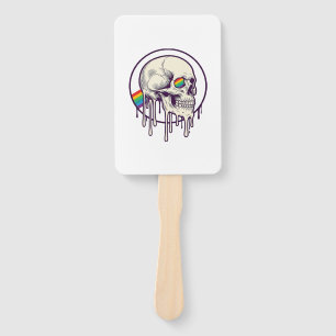 Rainbow Dripping Skull Vintage Engraving Design_1 Hand Fan